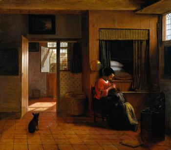 Pieter De Hooch : Interior with a Mother delousing her child's hair